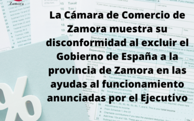 La Cámara de Comercio de Zamora muestra su disconformidad al excluir el Gobierno de España a la provincia de Zamora en las ayudas al funcionamiento anunciadas por el Ejecutivo