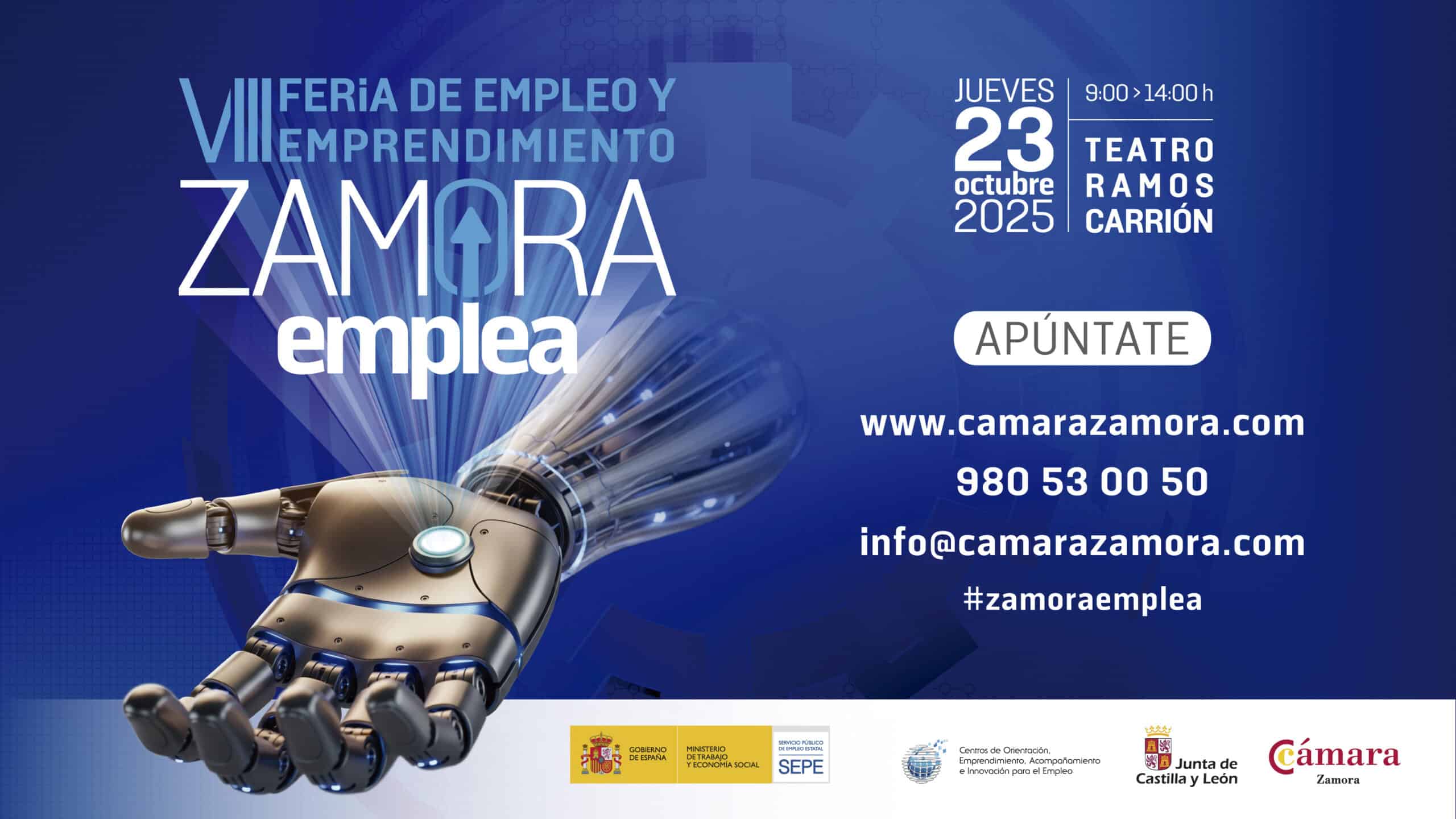 La Cámara de Comercio de Zamora presenta la VIII Feria de Empleo y Emprendimiento “Zamora Emplea 2025”, con más de 30 empresas, 170 ofertas laborales y espacios para impulsar el talento y la empleabilidad local.
